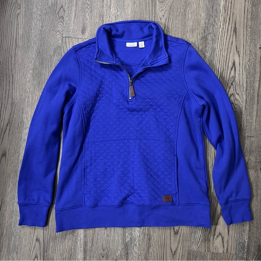 LL Bean Blue Quilted Quarter Zip Pullover - L